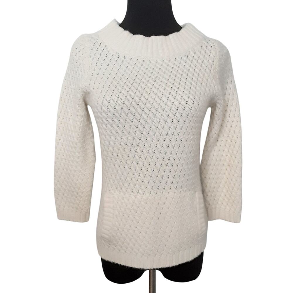 Talbots Fisherman Sweater Cream Womens 2 Cashmere Angora Wool